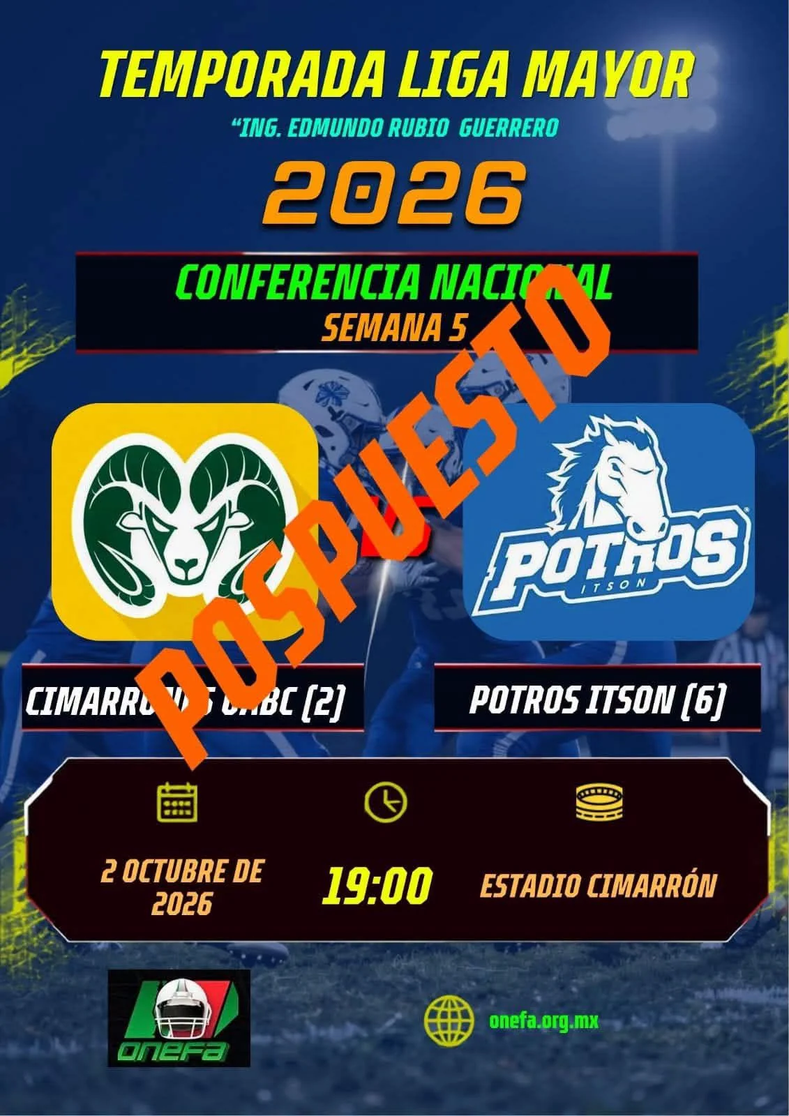 Juego reprogramado: Potros vs Cimarrones UABC se jugará el 23 de octubre